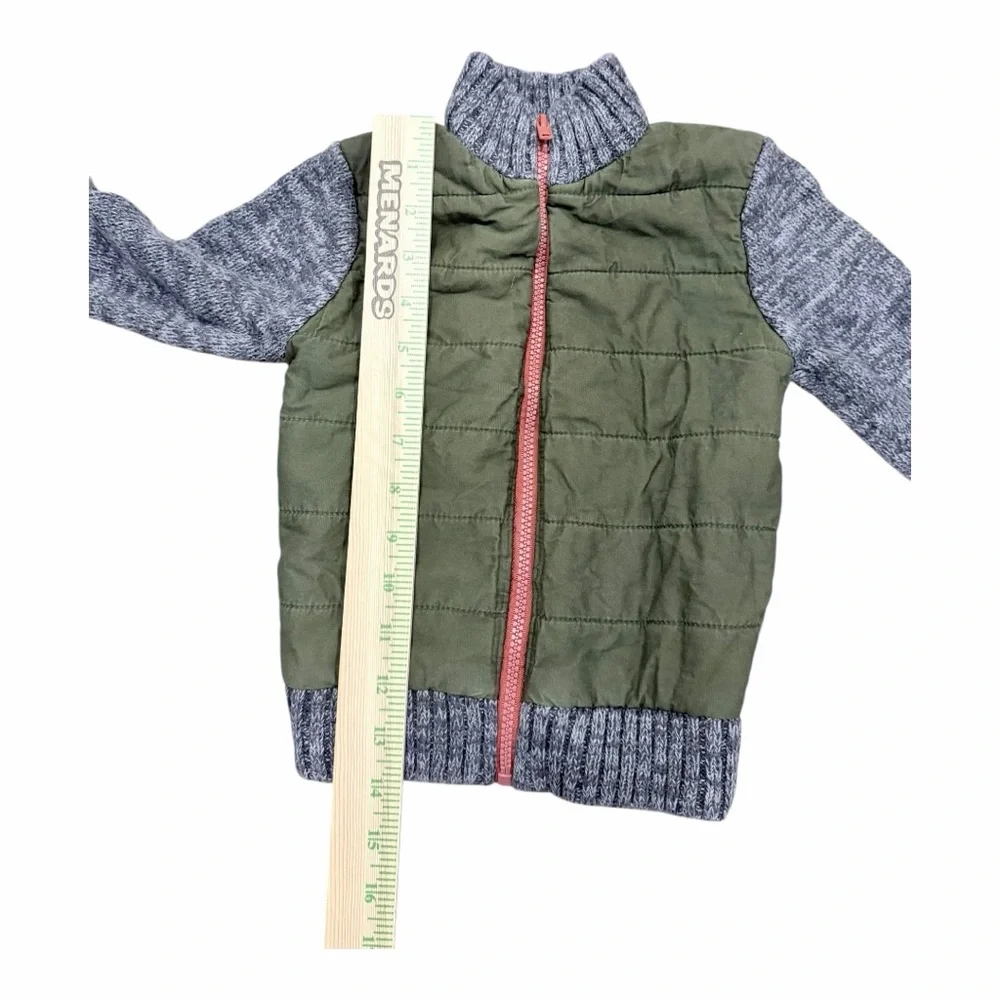 Cat & Jack Kids 3T Full Zip Quilted Knit Hybrid Jacket Olive Green Grey Sherpa‎